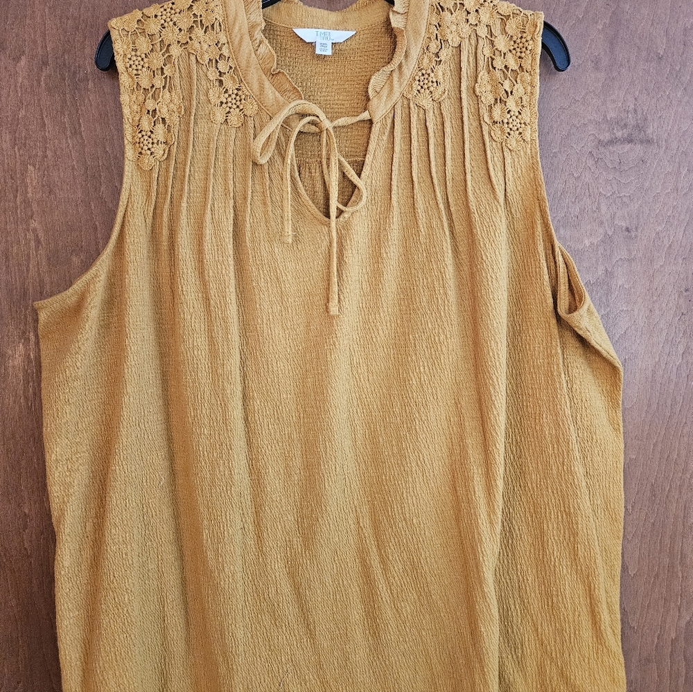 Sleeveless Mustard Top with Lace Detail